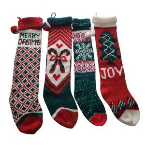 Vintage Lot of Christmas Knit Holiday Stockings Red White Green Joy Candy Canes